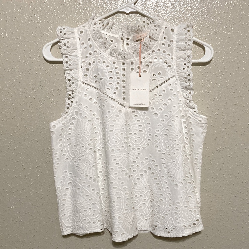 Skies Are Blue Eyelet Lace Tank Top